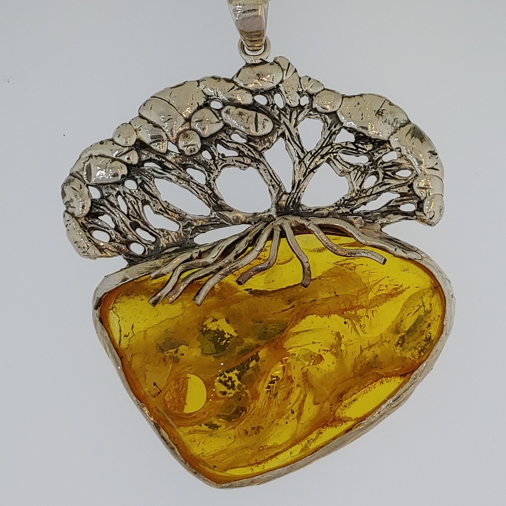 Sterling Silver Amber One of a Kind Necklace
